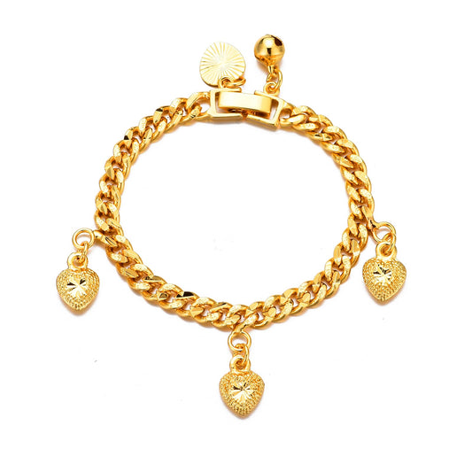 Ethlyn Bracelets for little girls 18K Gold Plated Cuban Link Chain Bracelets Bells Dangle Charms Little Girls Jewelry