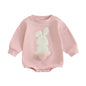 Easter Newborn Baby Girl Clothes Fuzzy Bunny Embroidery Romper Sweatshirt Bubble Jumpsuit Toddler Baby Girl Outfit