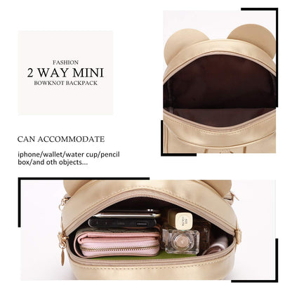 KL928 Girls Bowknot Polka Dot Cute Mini Backpack Small Daypacks Convertible Shoulder Bag Purse for Women