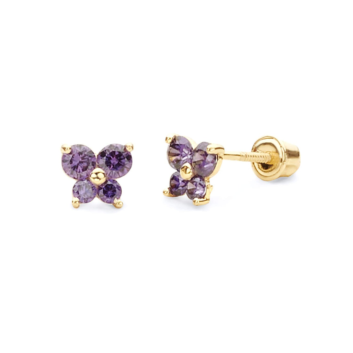 14k REAL Yellow Gold Butterfly Stud Earrings with Screw Back- 12 Different Color Available