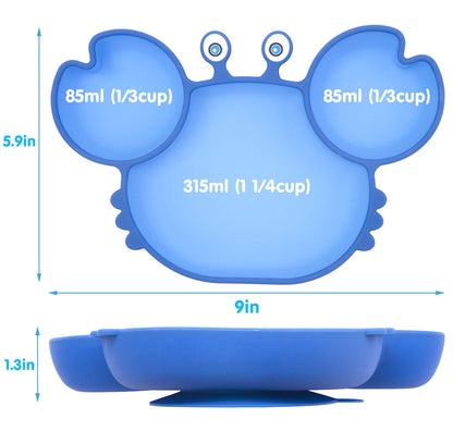 Silicone Suction Plate for Toddlers - Self Feeding Training Divided Plate Dish and Bowl for Baby and Toddler, Fits for Most Highchairs Trays, BPA Free Microwave Dishwasher Safe