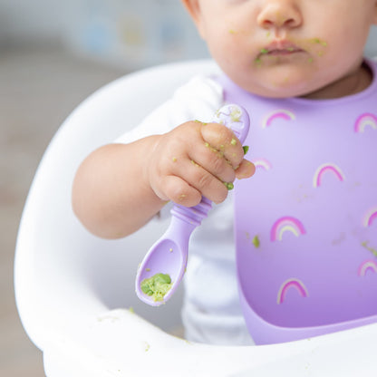 Bumkins Baby Bowls, Disney Minnie Mouse Silicone Baby Feeding Set, Suction Bowls for Baby and Toddler with Spoon, First Feeding Set, Platinum Silicone Bowl for Babies 4 Months