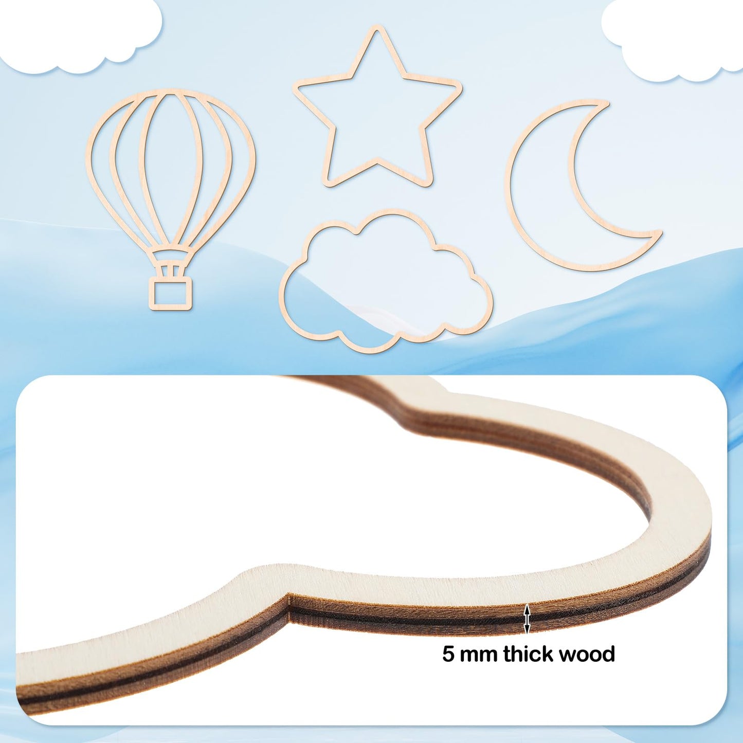 Kathfly4 Pieces Boho Nursery Cloud Star Wall Decor Wooden Babyroom Moon Rattan Wall Decor Wooden Rainbow for Children Baby Kids Boys Girls Bedroom Nursery Pendant(Cloud Moon Star)