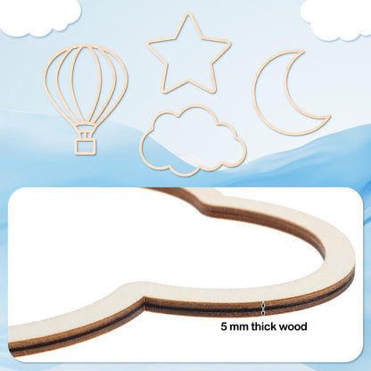 Kathfly4 Pieces Boho Nursery Cloud Star Wall Decor Wooden Babyroom Moon Rattan Wall Decor Wooden Rainbow for Children Baby Kids Boys Girls Bedroom Nursery Pendant(Cloud Moon Star)