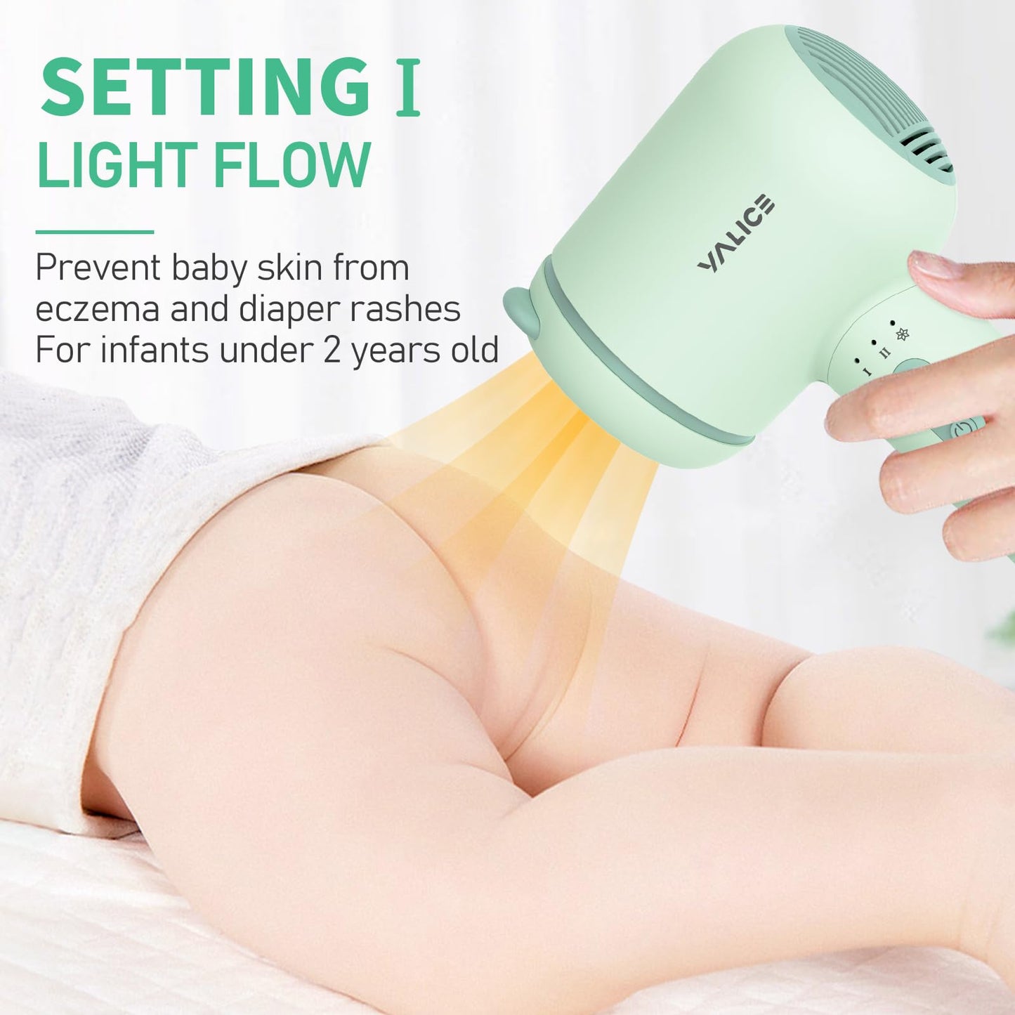 Cordless Baby Hair Dryer for Infant, Low Heat Gentle Air Rechargeable Small Hair Blow Dryer for Baby Butt Skin with 3 Speed Settings, 0-3 Years Using (Khaki)
