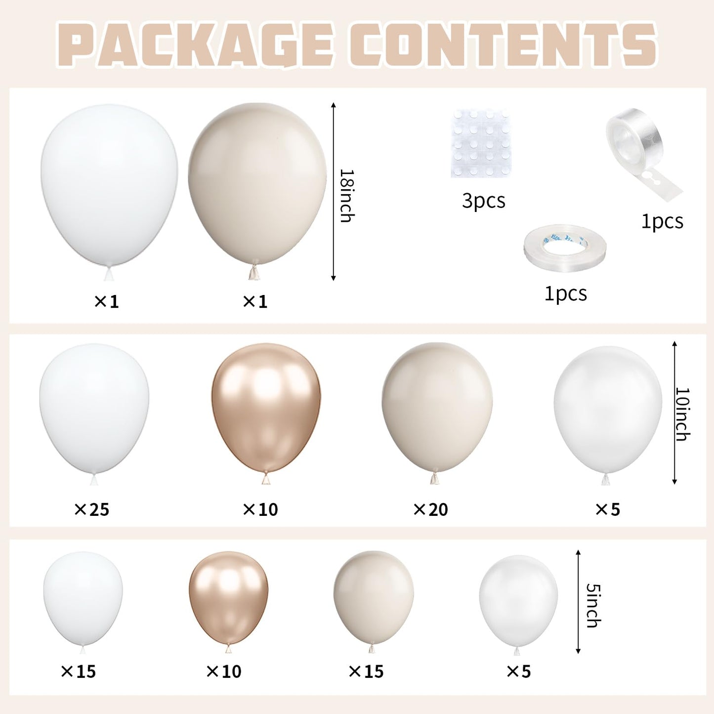 Ivory White Balloon Arch Kit,Boho Balloon Garland with Pastel Orange Cream Beige Champagne Gold White Sand Balloons for Neutral Baby Shower Wedding Boho Bridal Party Decorations