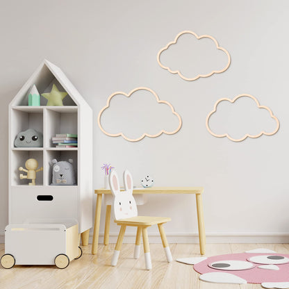 Kathfly4 Pieces Boho Nursery Cloud Star Wall Decor Wooden Babyroom Moon Rattan Wall Decor Wooden Rainbow for Children Baby Kids Boys Girls Bedroom Nursery Pendant(Cloud Moon Star)