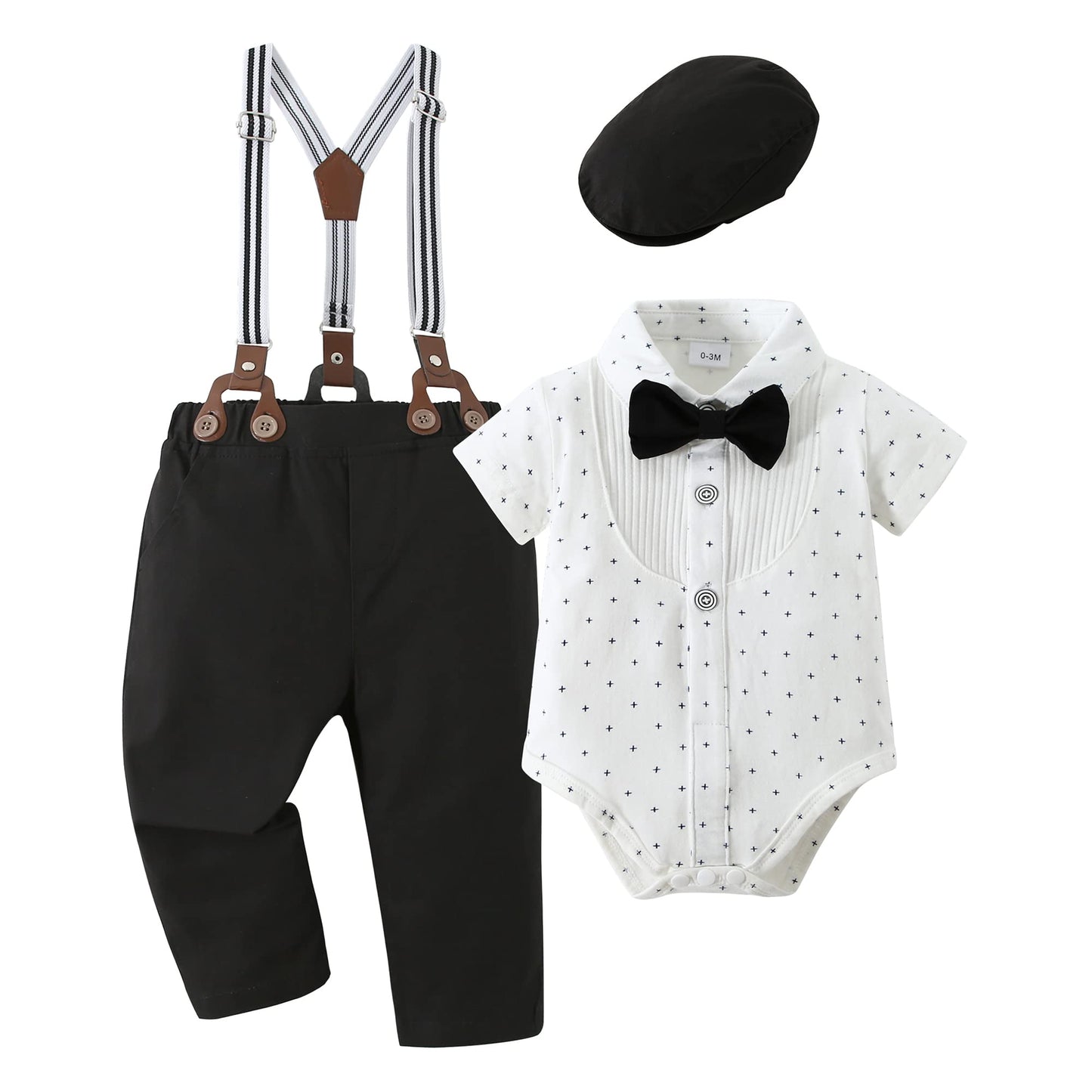 YUEMION Baby Boy Clothes Wedding Outfit Suits, 0-18 Months Infant Boy Gentleman Set, Dress Shirt+Vest+Suspender Pants+Bowtie