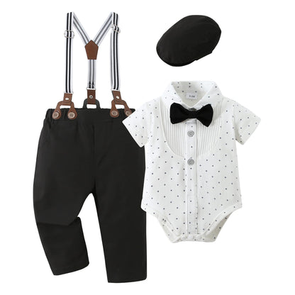 YUEMION Baby Boy Clothes Wedding Outfit Suits, 0-18 Months Infant Boy Gentleman Set, Dress Shirt+Vest+Suspender Pants+Bowtie