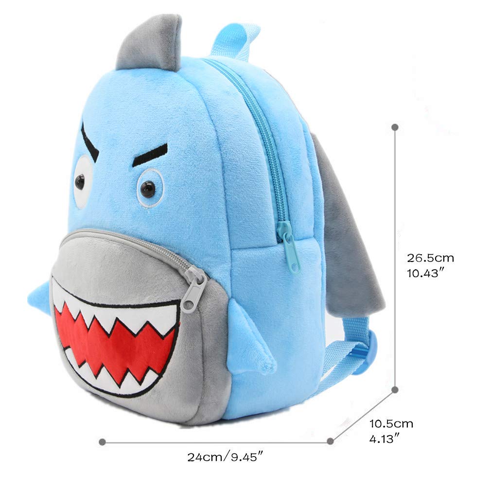 Cute Toddler Backpack Plush Animal Cartoon Mini Travel Daycare Bag for Baby Girl Boy 2-6 Years (Shark Blue)