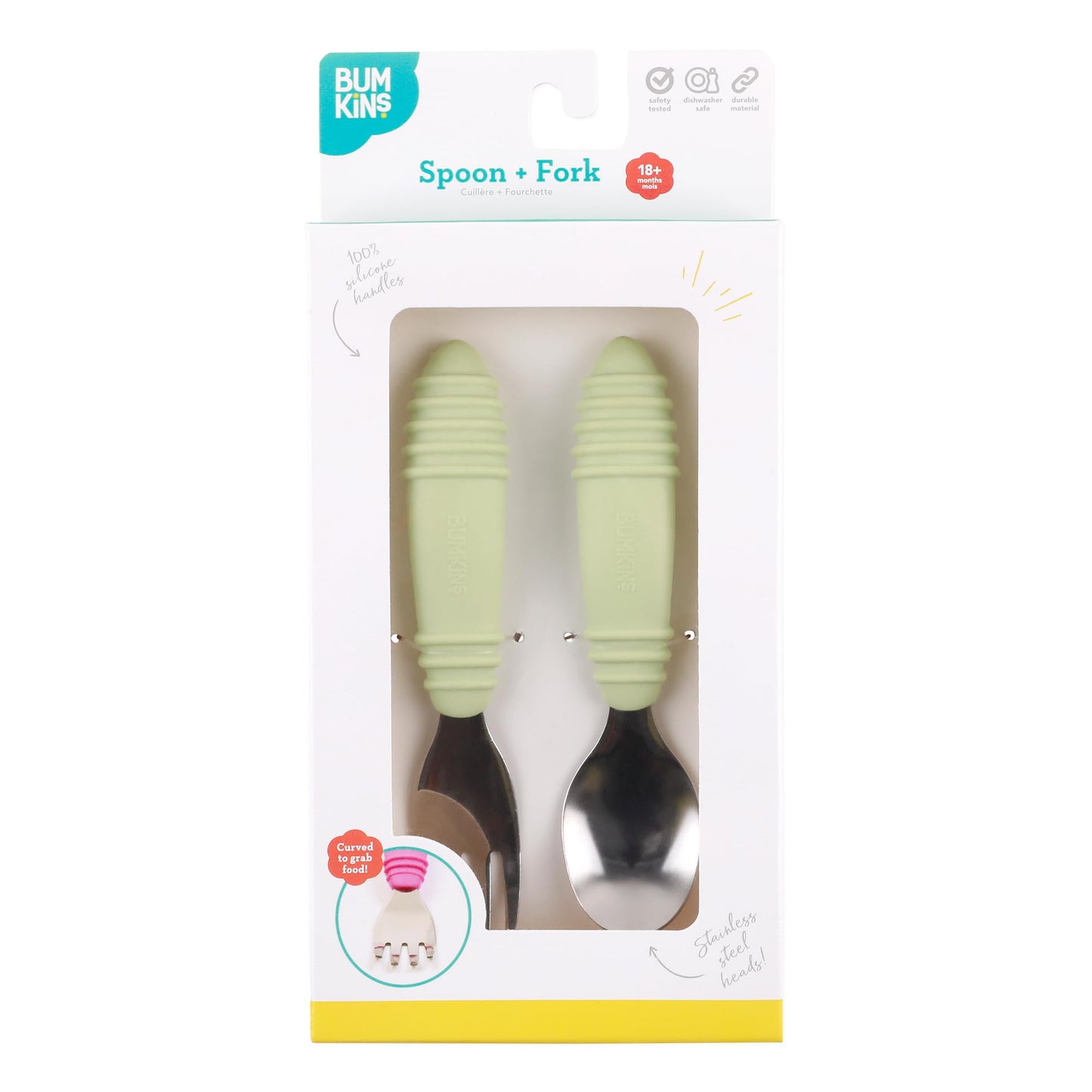 Bumkins Disney Baby Utensils Set, Chewtensils Silicone Spoons for Dipping, Self-Feeding, Baby Led Weaning, Trainer Learning, First Stage Eating, Soft Fork and Spoon, Babies 6 Months, Minnie Mouse