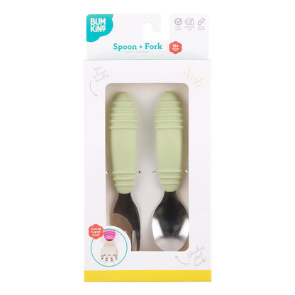 Bumkins Disney Baby Utensils Set, Chewtensils Silicone Spoons for Dipping, Self-Feeding, Baby Led Weaning, Trainer Learning, First Stage Eating, Soft Fork and Spoon, Babies 6 Months, Minnie Mouse