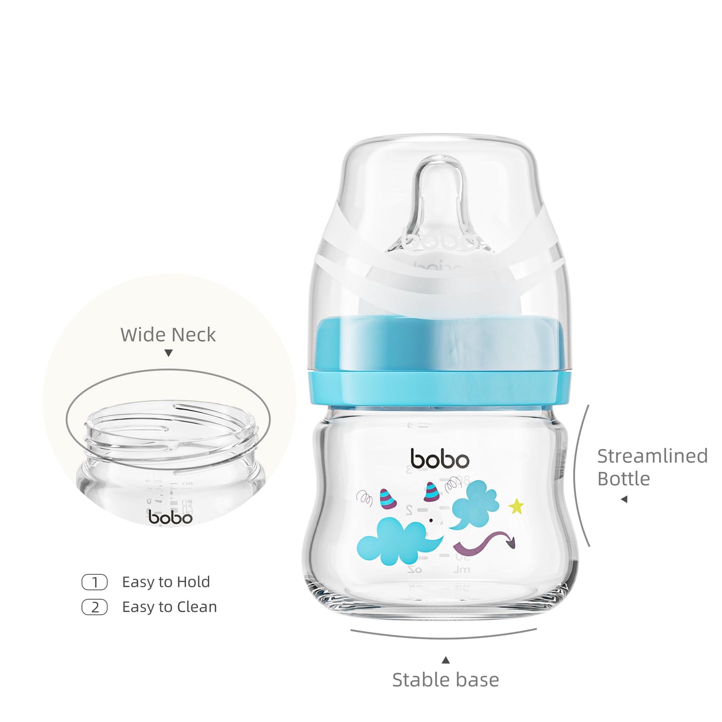 YOHKOH Glass Baby Bottles with Slow Flow Nipple, Newborn Anti-Colic Baby Bottles for 0+ Months, Wide Neck Feeding Bottle, Clear (Red, 2.7oz (Pack of 2))