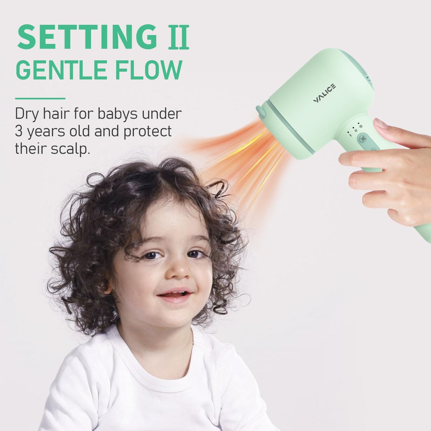 Cordless Baby Hair Dryer for Infant, Low Heat Gentle Air Rechargeable Small Hair Blow Dryer for Baby Butt Skin with 3 Speed Settings, 0-3 Years Using (Khaki)