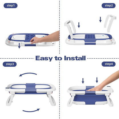 Collapsible Baby Bathtub,Baby Bath Tub with Soft Cushion & Thermometer,Baby Bathtub Newborn to Toddler 0-36 Months,Portable Travel Baby Tub