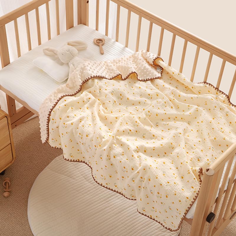 Baby Soft Muslin Thick Blanket Cotton and Dotted Backing Double Layer Receiving Blanket 40"x40" Bunny