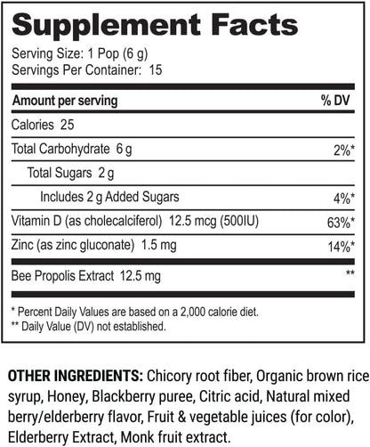 Kids Throat Soothing Lollipops by Beekeeper's Naturals - Doctor Formulated Immune Support, Vitamin D & Honey, Under 2g Sugar, Clean Ingredients,15 ct