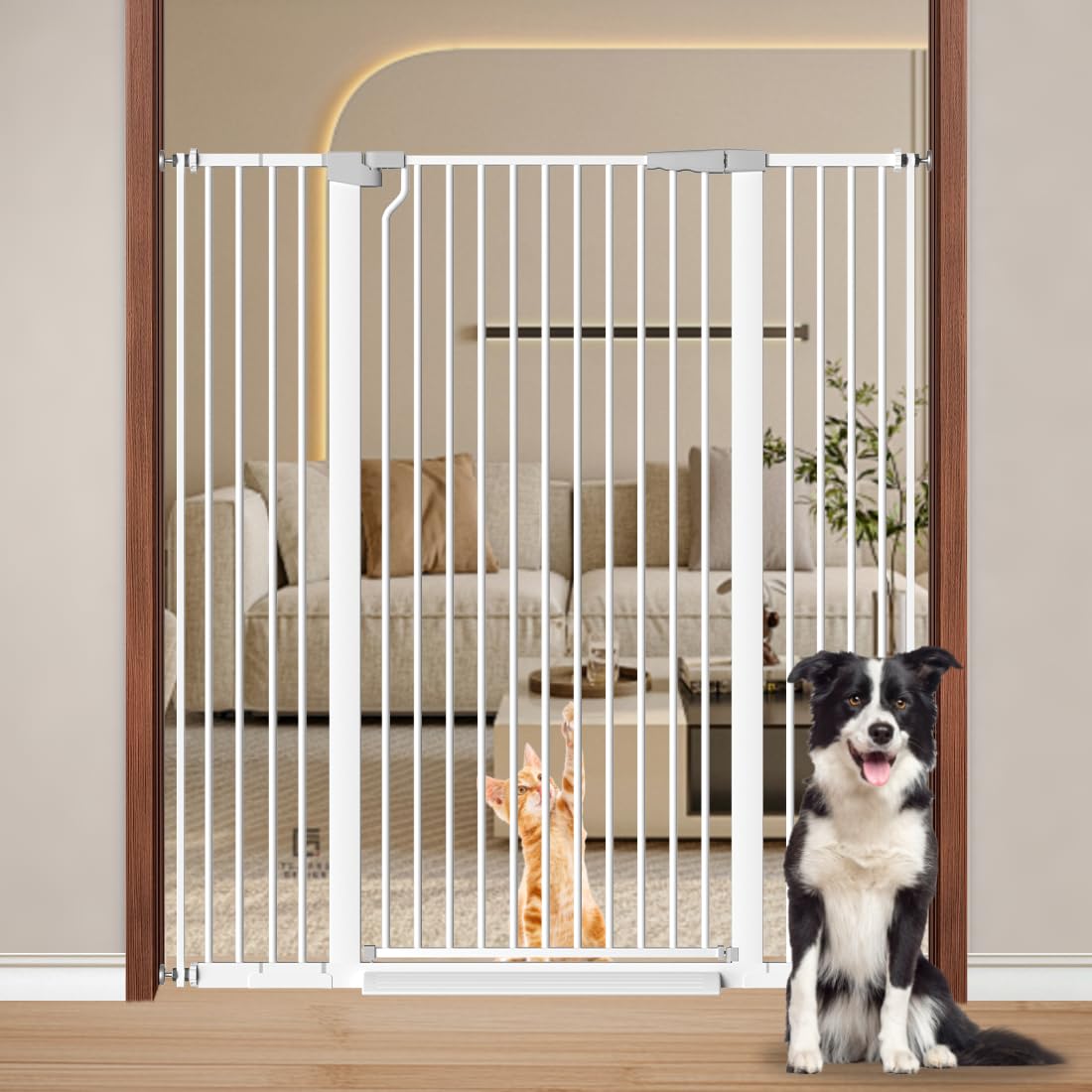 Fairy Baby 51.18" Extra Tall Cat Gate for Doorway, 29.5"-40.5" Extra Wide Pet Gate Dog Barrier Indoor for Cats Dogs, Kid Puppy Dog Gate No Jumping Over & No Climb, Metal Child Safety Proof Gate, Black