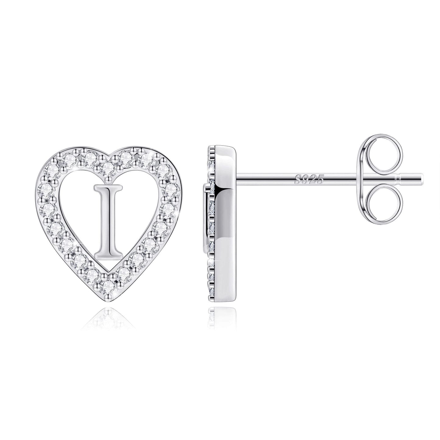 Anoup Heart Initial Stud Earrings - Gifts for Girls, Sterling Silver Post 14K Gold Plated All Over Hypoallergenic | CZ Simulated Diamond Stud Earrings | Birthday Gifts for Kids Toddlers Daughter