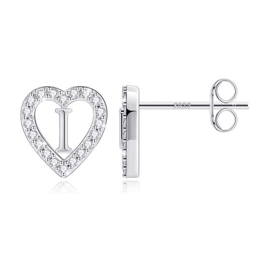 Anoup Heart Initial Stud Earrings - Gifts for Girls, Sterling Silver Post 14K Gold Plated All Over Hypoallergenic | CZ Simulated Diamond Stud Earrings | Birthday Gifts for Kids Toddlers Daughter