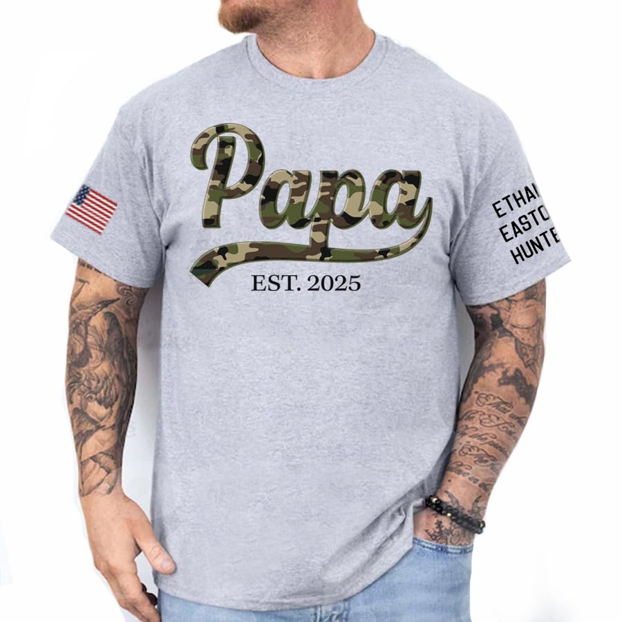 Personalized Fathers Day T-Shirt, Custom Grandpa Grandkids Name Shirt, Papa Shirts, Dad Gifts for Fathers Day and Christmas