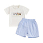Toddler Baby Boy Summer Outfits Short Sleeve Embroidered T Shirt Tees + Striped/Plaid Shorts Infant Clothes Set