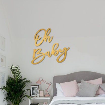 Oh Baby Sign for Backdrop, Wooden Baby Shower Sign Gold Letters Party Banner for Boy/Girl Decorations Backdrop Party