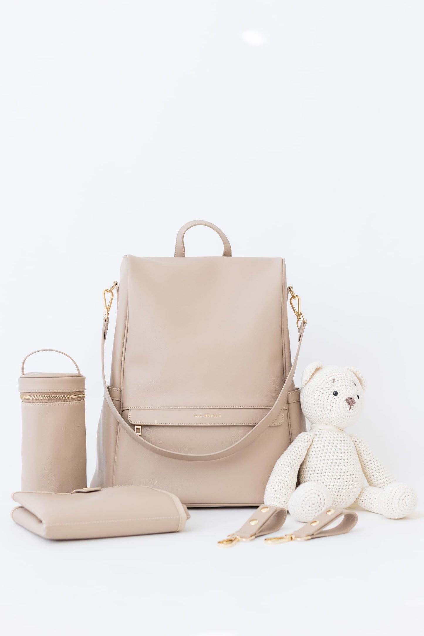 Leather Diaper Bag Backpack with USB Charging port, Changing Pad, Stroller Straps, and Bottle Holder (Brown Olivia)