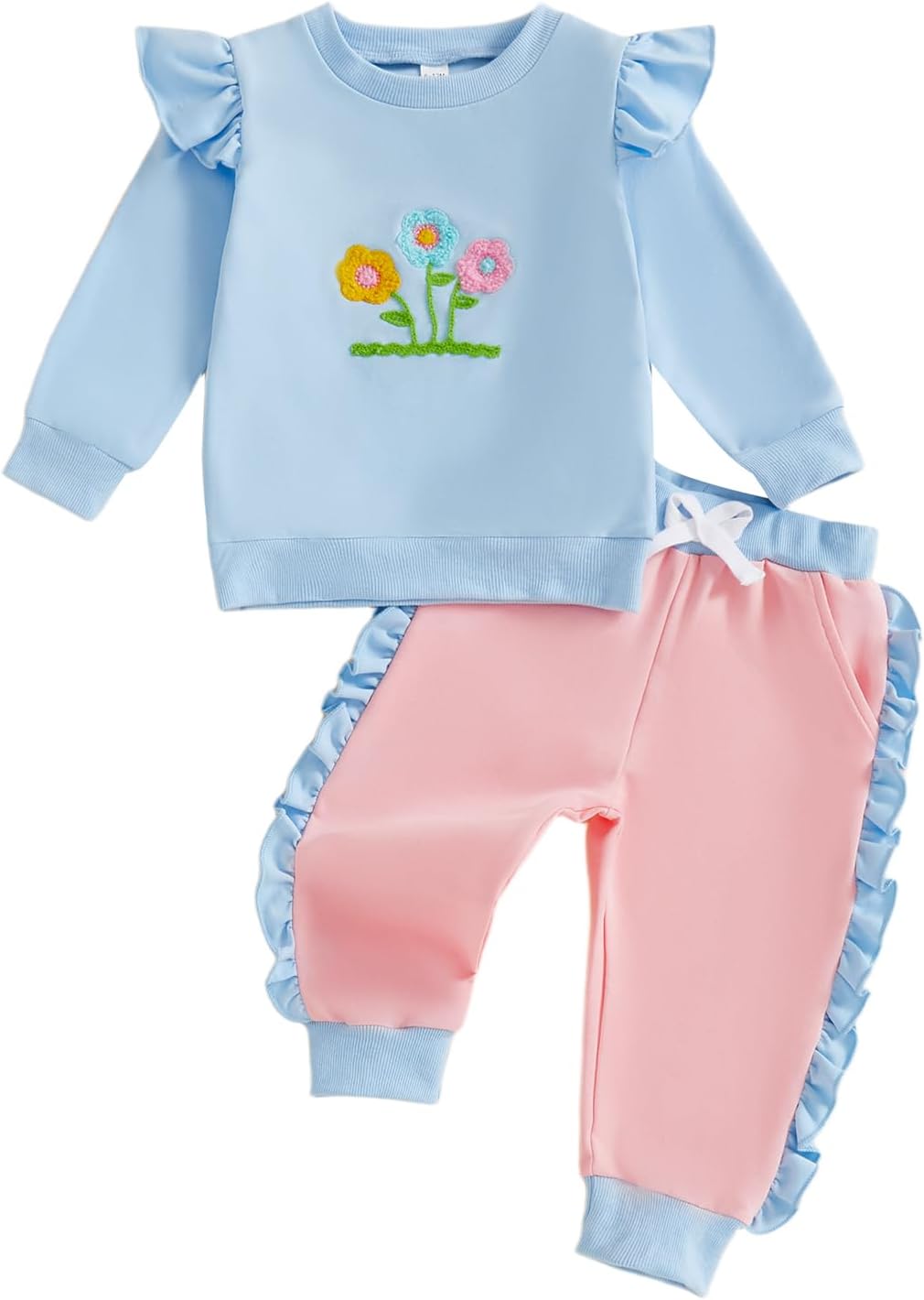 Kupretty Baby Girl Clothes Toddler Fall Winter Outfit Ruffles Crewneck Bow Pullover Sweatshirt + Joggers Pants Set