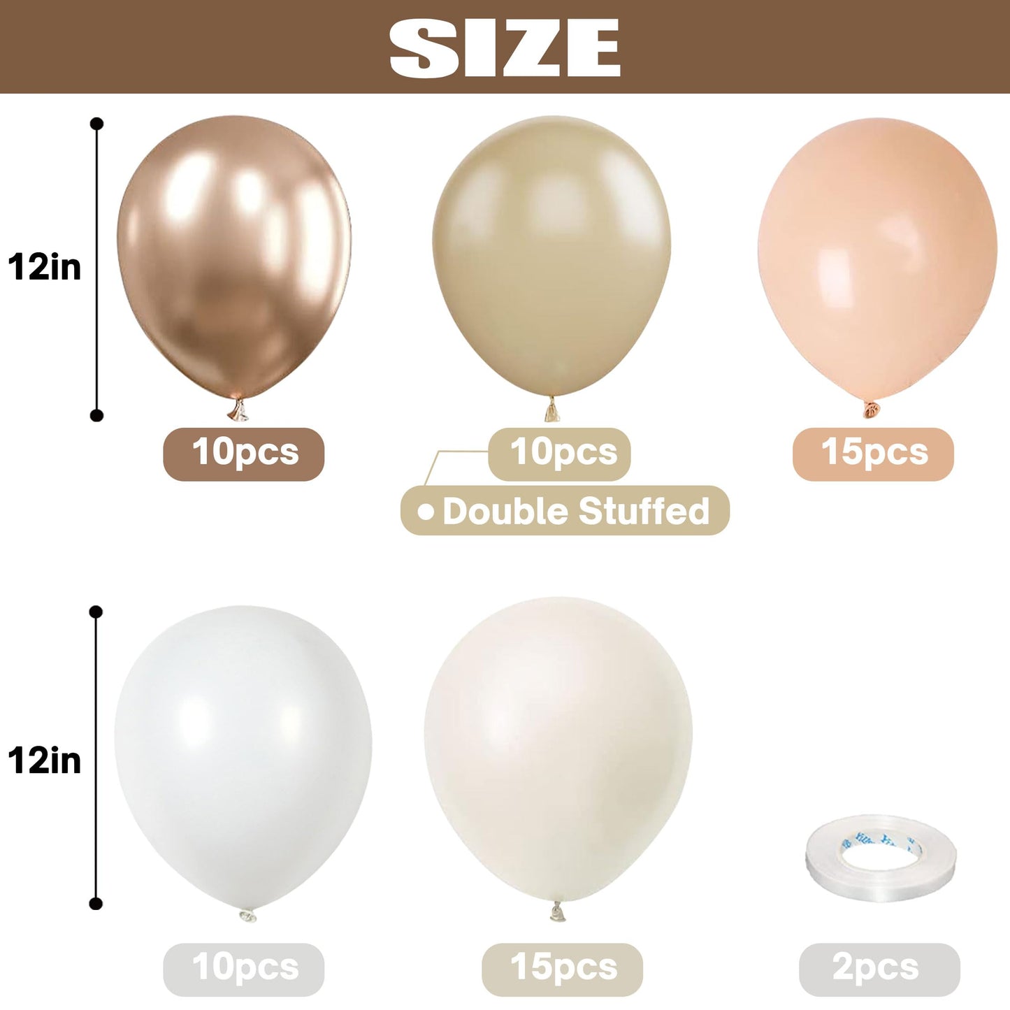 Retro Blush Pink Balloons, 60 Packs 12 Inch Dusty Pink Metallic Chrome Rose Gold White Sand Nude Balloons for Bridal Baby Shower Girls Boho Birthday Wedding Decorations Supplies