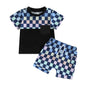 Toddler Baby Boy Summer Clothes Set Short Sleeve Checkered Tops & Shorts Novelty Color Block Outfits