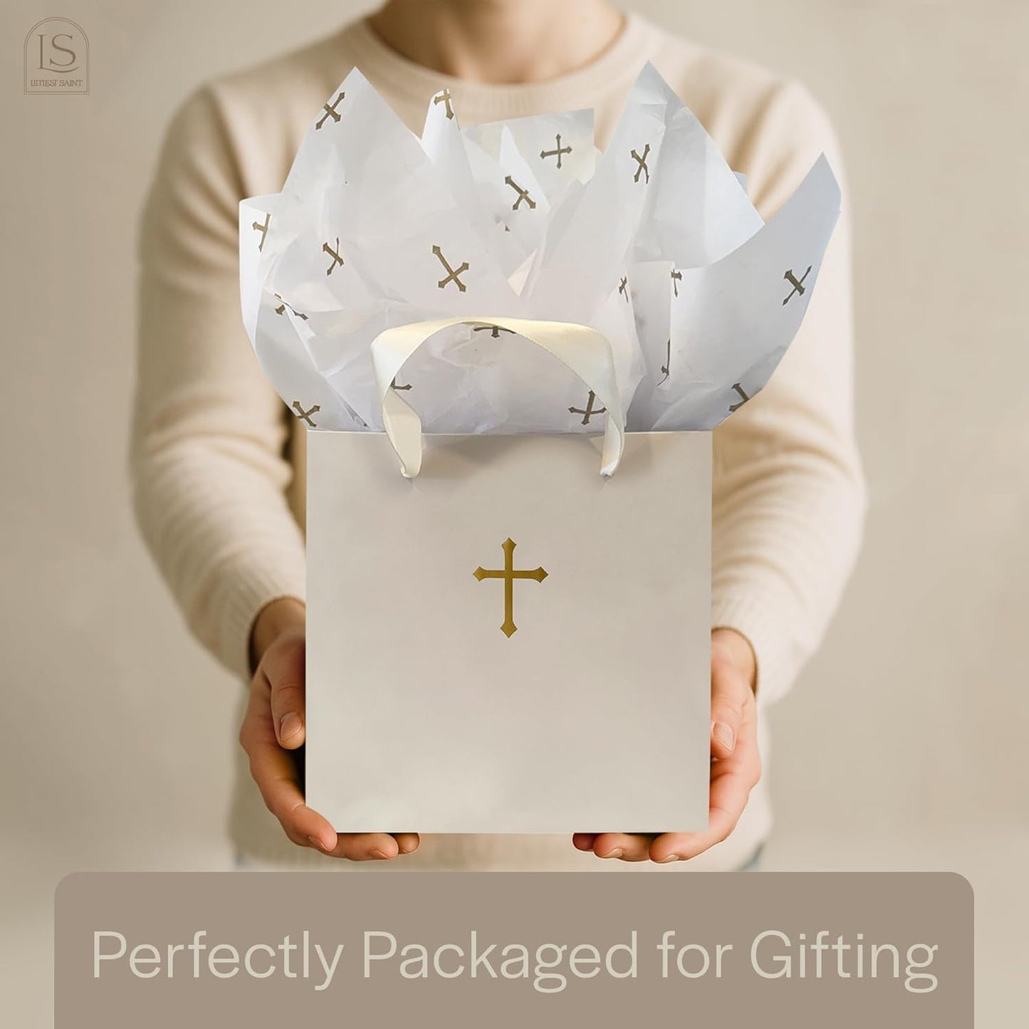 Littlest Saint- Baptism Gifts for Girl | First Communion Gifts for Girls-Keepsake Jewelry Box with Gift-Ready Bundle | Christian-Themed Baptism Jewelry Organizer with Gift Bag, Card, & Tissue