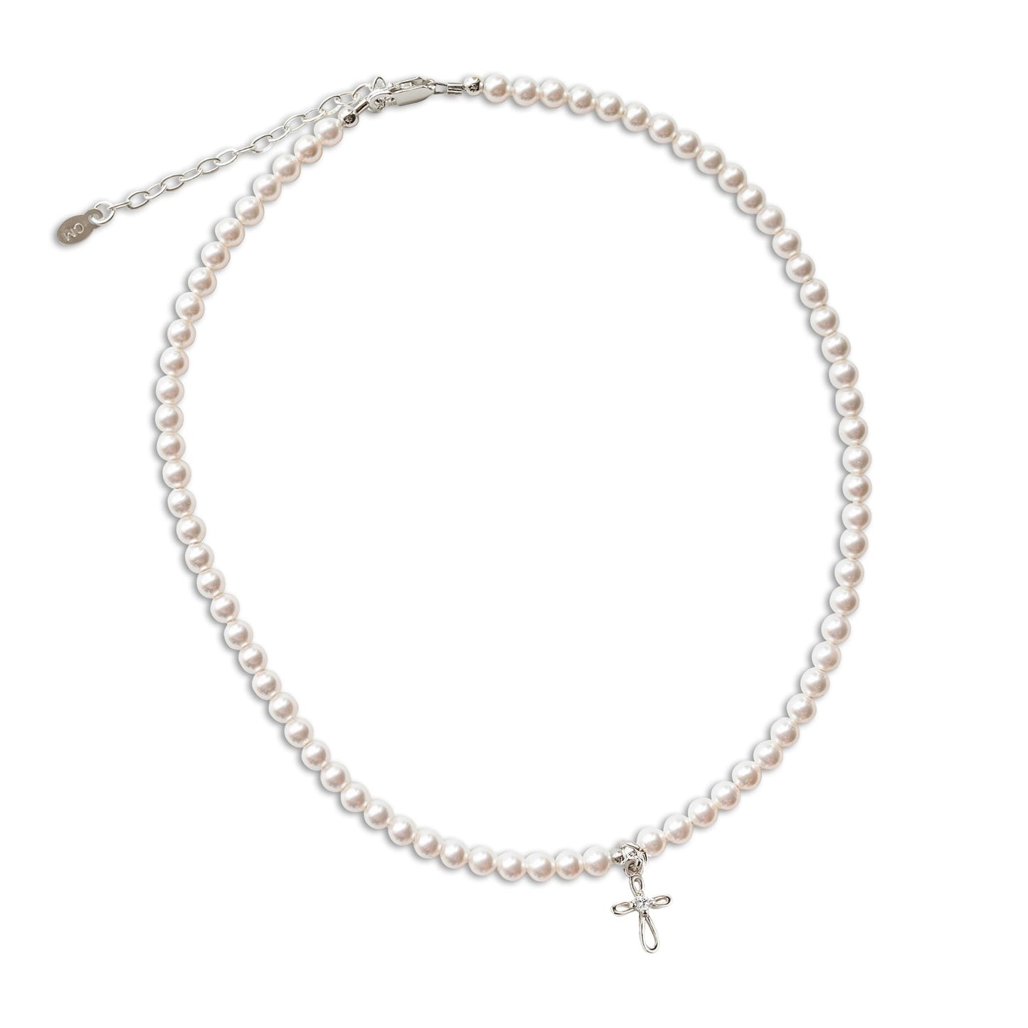 Children's 14K Gold Plated or Sterling Silver Cross Bracelet with Simulated Pearls for Girls First Communion, Baptism, Christening or Dedication Gift