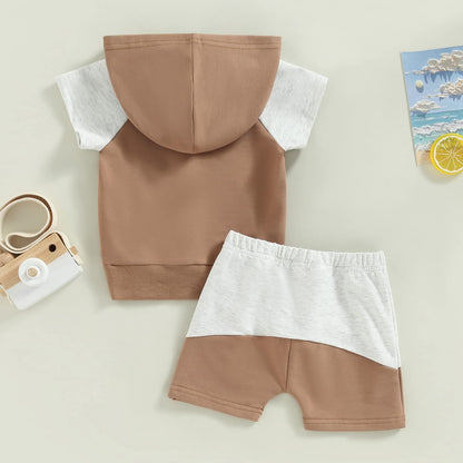 Toddler Baby Boy Summer Outfit Short Sleeve Hooded Stripes Top Casual Shorts Set Infant Newborn Clothes 6 12 18 24 Month