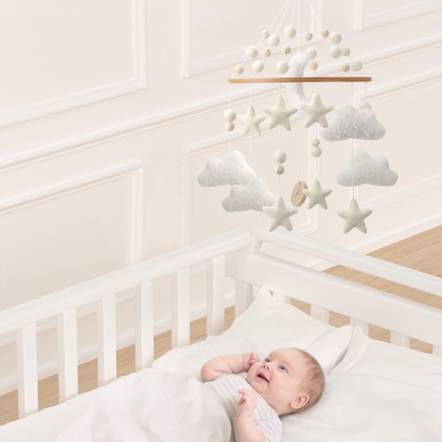 Rainbow Mobile for Crib - A Gender Neutral Boho Mobile for Crib with Gold Stars and Clouds