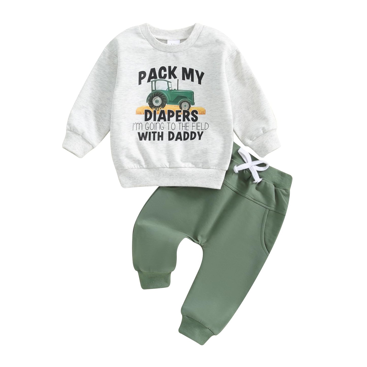 Toddler Baby Boy Fall Winter Outfits Tractor Print Long Sleeve Sweatshirt Pants Set Kids Sweatsuit Clothes