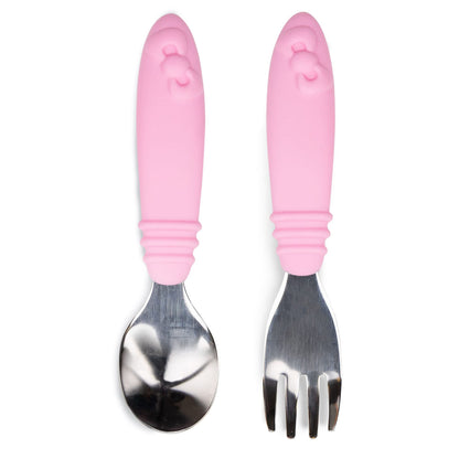 Bumkins Disney Baby Utensils Set, Chewtensils Silicone Spoons for Dipping, Self-Feeding, Baby Led Weaning, Trainer Learning, First Stage Eating, Soft Fork and Spoon, Babies 6 Months, Minnie Mouse