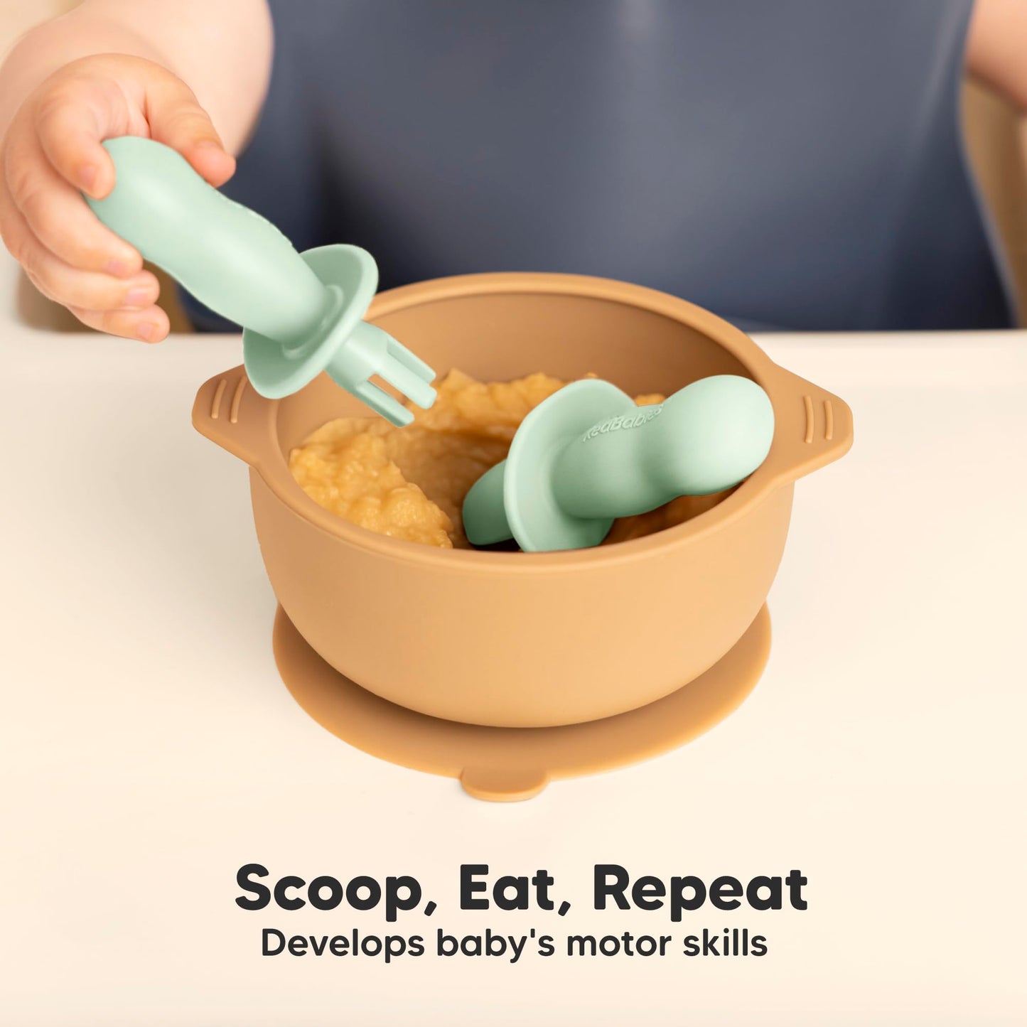 KeaBabies 4-Pack Silicone Baby Spoons and Forks Set - Baby Led Weaning Utensils 6-12 Months, Self Feeding Toddler Spoon & Fork for Training, Teething, Easy to Hold, BPA-Free Silicone (Roseate)