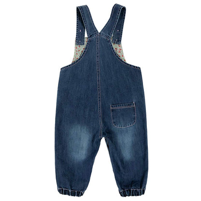 Peacolate 3months-3Years Baby Girls Denim Overalls Embroidery Bib Pants Jeans Jumpsuit