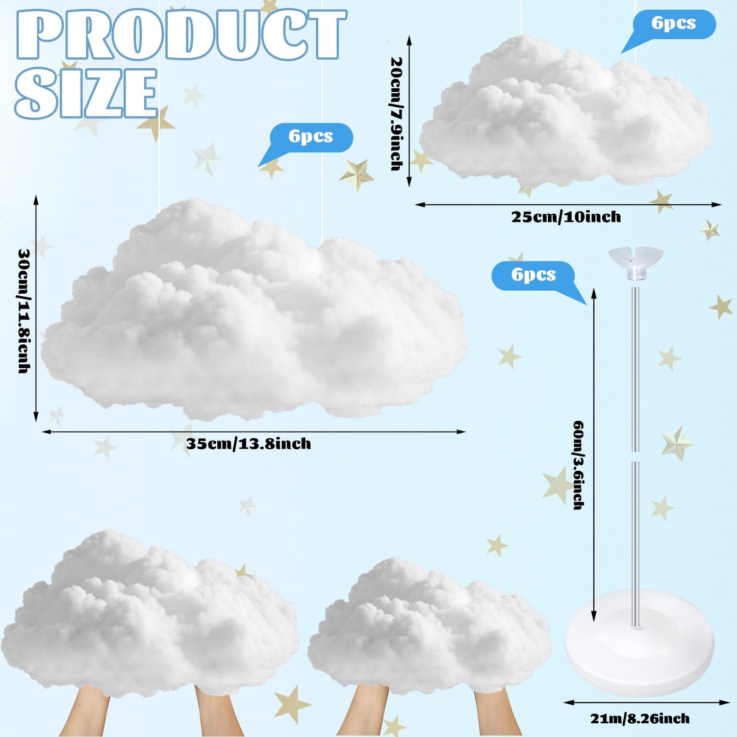 Wettarn 6 Set Cloud 3D Cloud LED DIY Lights Baby Shower Cloud Table Decor Hanging Cloud for Ceiling LED Cloud Kit Fake Cloud Ornament Artificial Cotton Cloud Prop for Wedding Bridal Party Room Decor