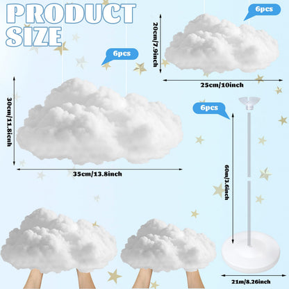 Wettarn 6 Set Cloud 3D Cloud LED DIY Lights Baby Shower Cloud Table Decor Hanging Cloud for Ceiling LED Cloud Kit Fake Cloud Ornament Artificial Cotton Cloud Prop for Wedding Bridal Party Room Decor