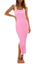 MEROKEETY Women's 2025 Summer Spring Bodycon Midi Dress Vacation Sleeveless Ribbed Knit Striped Party Sweater Dresses