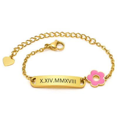 Personalized Baby Bar Bracelet : 18K Gold Plated Custom Name ID Plate Bracelet for Children Toddler from Mom, Engraved Kid Name for Daughter Son, New Born Birthday Gift,Adjustable,Nickel free
