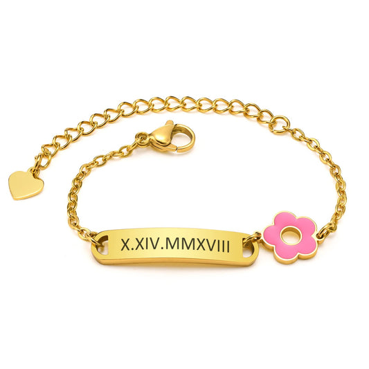 Personalized Baby Bar Bracelet : 18K Gold Plated Custom Name ID Plate Bracelet for Children Toddler from Mom, Engraved Kid Name for Daughter Son, New Born Birthday Gift,Adjustable,Nickel free