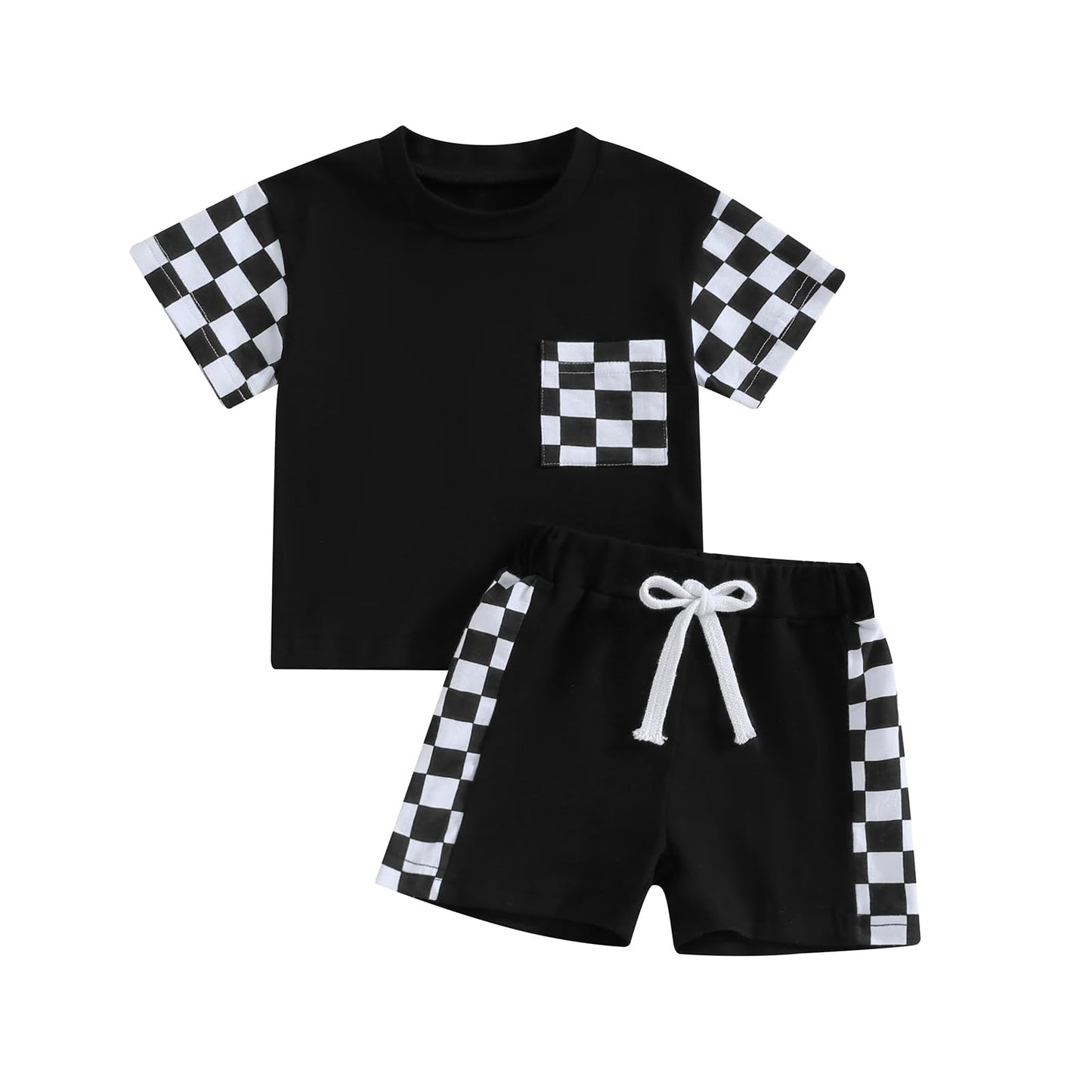Infant Baby Boy Summer Clothes Outfit Color Block T-shirt Shorts Set Toddler Checkerboard Clothes 6 12 18 24 Months