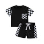 Infant Baby Boy Summer Clothes Outfit Color Block T-shirt Shorts Set Toddler Checkerboard Clothes 6 12 18 24 Months