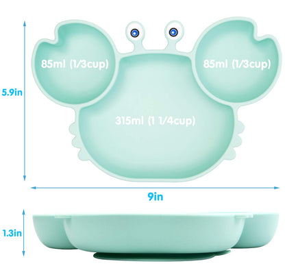 Silicone Suction Plate for Toddlers with Fork Spoon Set - Self Feeding Training Divided Plate Dish and Bowl for Baby and Toddler, Fits for Most Highchairs Trays (Cyan)