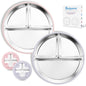 Stainless Steel Baby Plate with Suction, 9” Divided Toddler Plates with Removable Silicone Sleeves for Kids, Non-Toxic Non-Slip Unbreakable Dishwasher Safe Dinnerware Set of 2, Pink & Beige