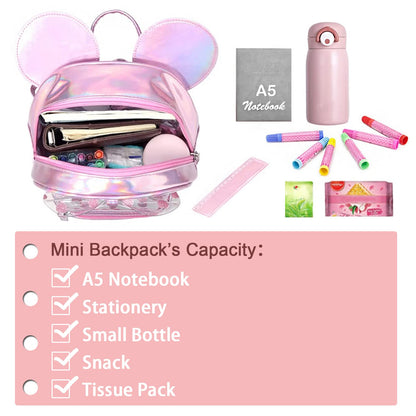 Cutest Toddler Polkadot Bow Mouse Ears Bag Mini Clear Fashion Shoulder Backpack for Teen Toddler Little Girls (clear)