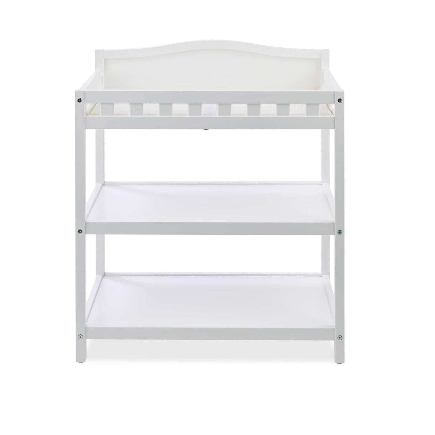 Badger Basket Baby Changing Table with Pad & Shelves - Wooden Changing Table with Storage - Nursery Change Table for Diapers & Baby Essentials, White